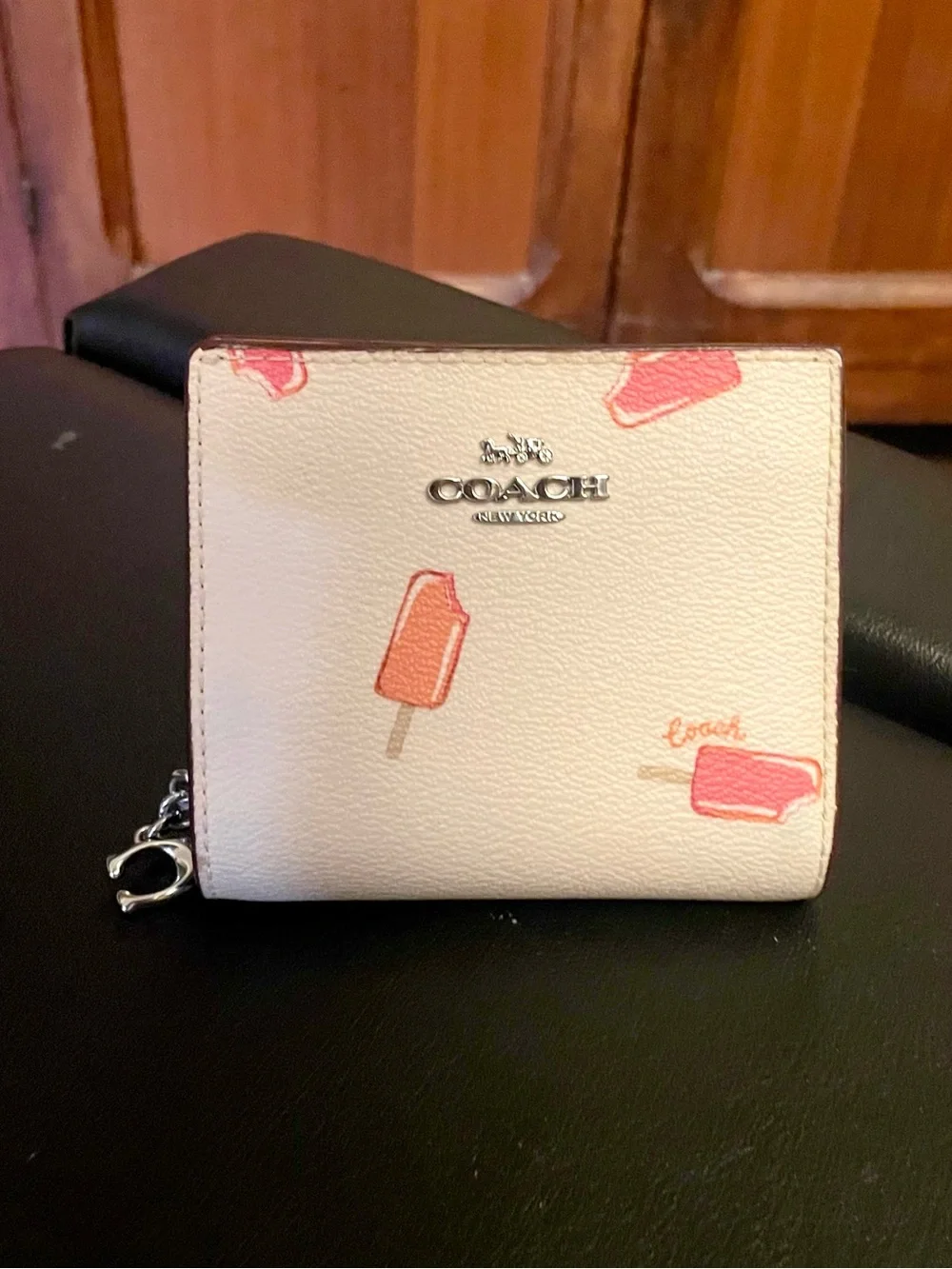 Coach Pink Popsicle Print Cream Leather Small Snap Wallet
